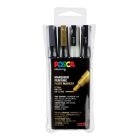 Posca PC-3M Marker set – Wit/zwart/goud/zilver