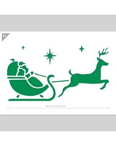 QBIX Stencil per slitta con renne di Babbo Natale - Formato A3