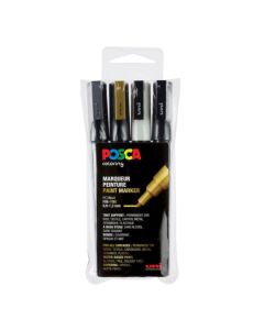 Posca PC-3M Marker set – Weiß/Schwarz/Gold/Silber