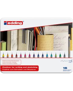 Edding 55 Fineliner - 16 pezzi in scatola di metallo