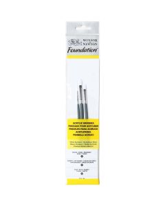 Winsor & Newton Foundation Pennelli piatti per pittura acrilica Set di 3 pennelli con manico corto