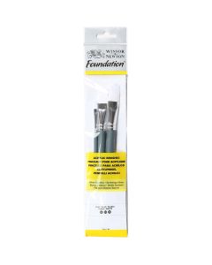 Winsor & Newton Foundation Pennelli per pittura acrilica set di 3 pezzi - piatto con manico corto