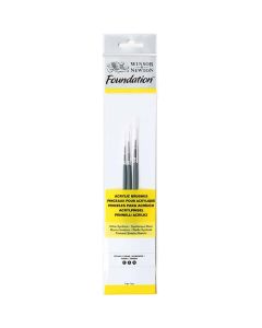 Winsor & Newton Foundation Pennelli per pittura acrilica set di 3 pezzi - rotondo con manico corto