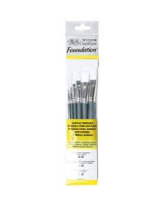 Winsor & Newton Foundation Pennelli per pittura acrilica set di 6 con manico corto