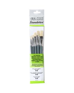 Winsor & Newton Foundation Pennelli piatti per colori ad olio set di 6 con manico corto