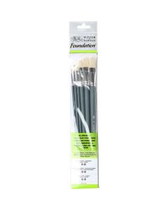 Winsor & Newton Foundation Pennelli piatti per colori ad olio set di 6 con manico lungo