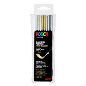 Posca Brush Marker Set bianco/oro/argento - PCF-350