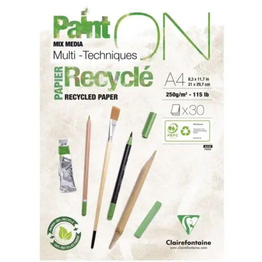 Clairefontaine Paint-ON Mixed Media Recycled A4 Blok – Wit